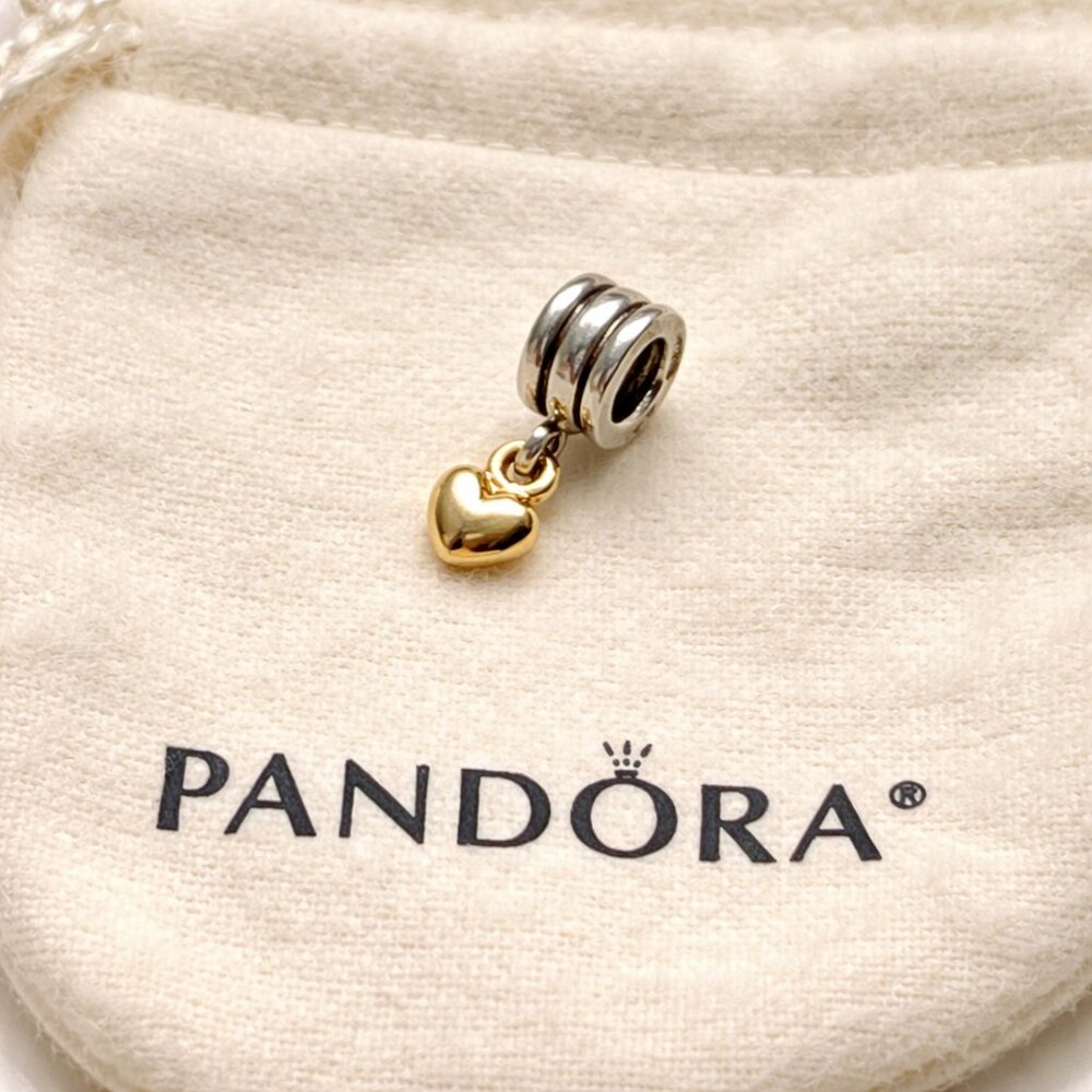 Pandora Retired Two-Tone Heart Dangle Charm – Sterling Silver & 14K Gold 790173